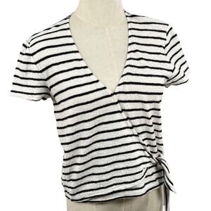 Madewell XS Wrap Top B/W Breton Striped Texture Thread French Girl Nautical EUC